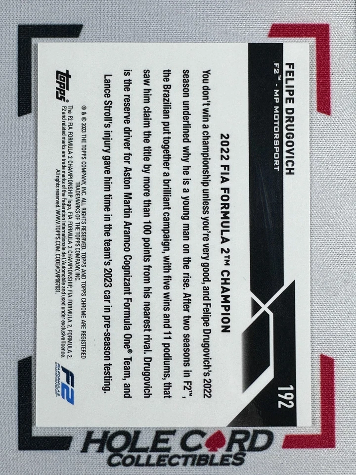 FELIPE DRUGOVICH 2023 Topps Chrome Formula 1 F1 F2#192 Gold Wave 36/50 - Image 2 of 3