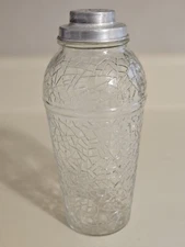 VINTAGE GLASS COCKTAIL MARTINI SHAKER LE SMITH BY CRACKY CRACKLE GLASS W/ LID