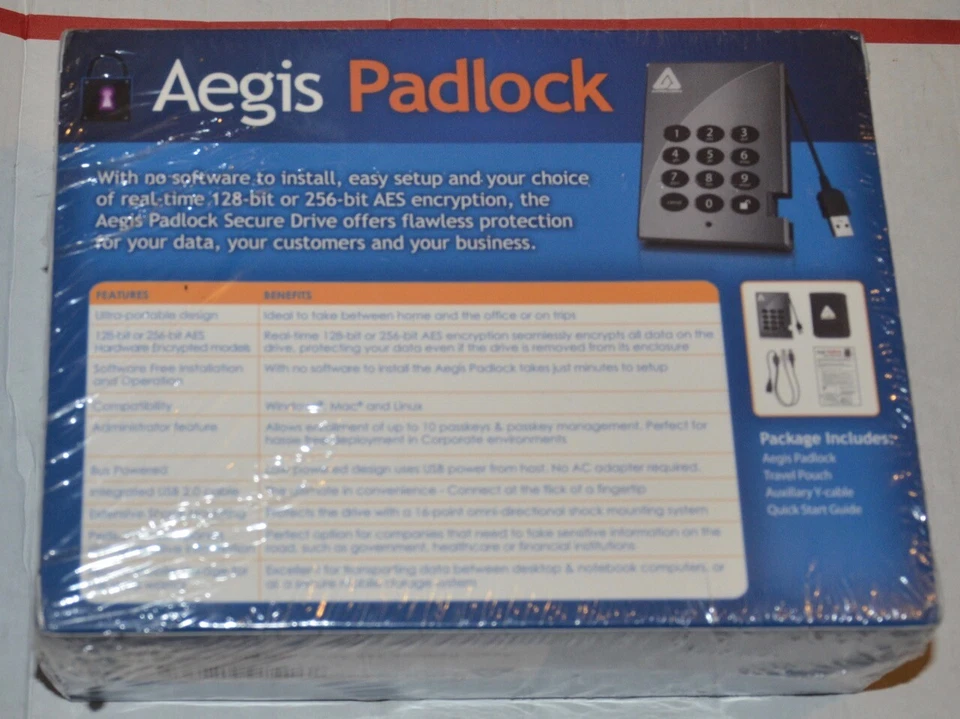 Apricom Aegis Padlock hardware encrypted portable drive 500gb new A25-PL128-500 - Image 2 of 4