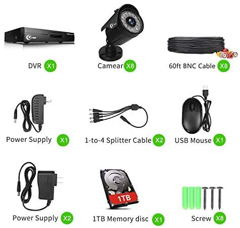XVIM 8CH 1080P Wired Security Camera System Outdoor with 1TB Hard Drive