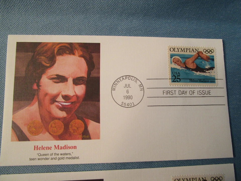 American First Day 1990 OLYMPIANS Lot 6 cachet & stamps MINNEAPOLIS mint - Image 3 of 4