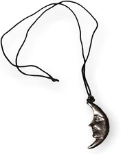 Crescent Moon With Face Silver Colored Necklace 