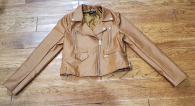 Ladies Love Tree medium Brown Faux Leather Moto Jacket New Motorcycle M Moto Zip