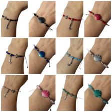 PICK 1 Little Mermaid Seashell Adjustable Bracelet Silver Charm Cord Jewelry NEW