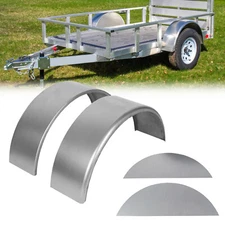 Pair of Steel Round Single Axle Trailer Fenders & Fender Backs For 14"-16" Wheel