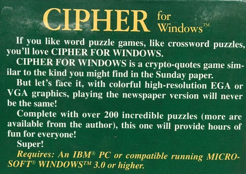 CIPHER for Windows Vintage Puzzle Game 3 1/2" Disk Format - 第 3/3 張圖片