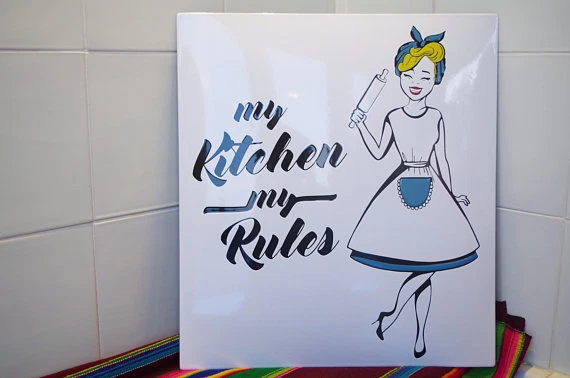 MY KITCHEN MY RULES Kunst 45x50 cm EMAILSCHILD Poster Design Bild | Wandbild 
