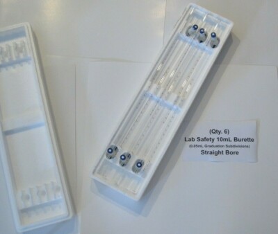 (Qty. 6) Lab Safety 10mL Burette (0.05mL Graduation Subdivisions) Straight Bore