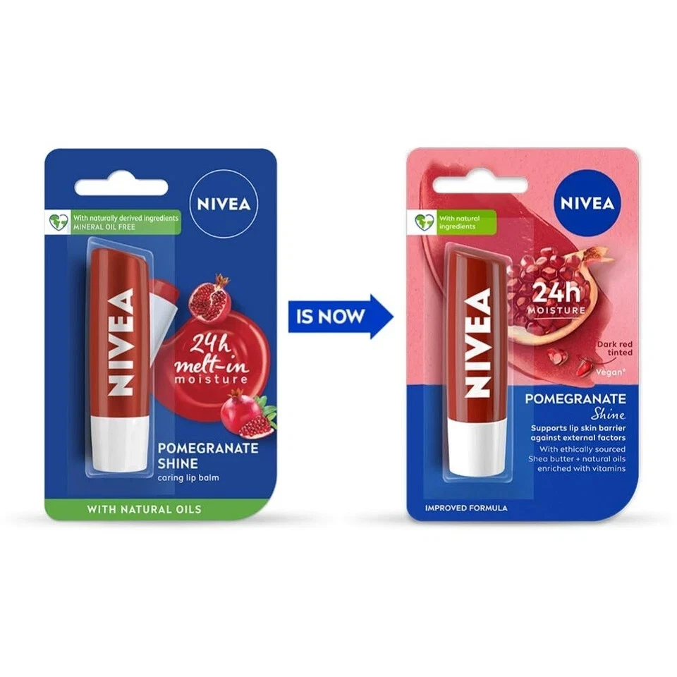 Bálsamo labial NIVEA Shine Caring, romã, 4,8G, vermelho - Imagem 2 de 4