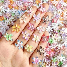 110PCS Flower Nail Art Charms 3D Hawaii Flowers Nail Rhinestones Hibiscus Floral
