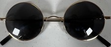    Women  s Gold Frame Black Lens Round Metal Sunglasses UV Protection Superb EUC