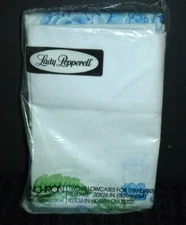 NOS Vtg Lady Pepperell Std Pillowcases Blue Floral Jeffersonian Rose 50/50 Musli