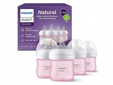 4 Pack Baby Bottles 4oz Slow Flow Anti Colic Wide Neck Pink Infant Feeding