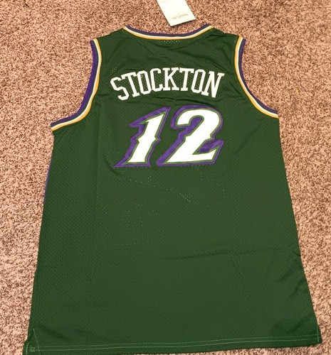Large John Stockton Utah Jazz NBA Jersey Brand New #12 Green Reload - Picture 2 of 2