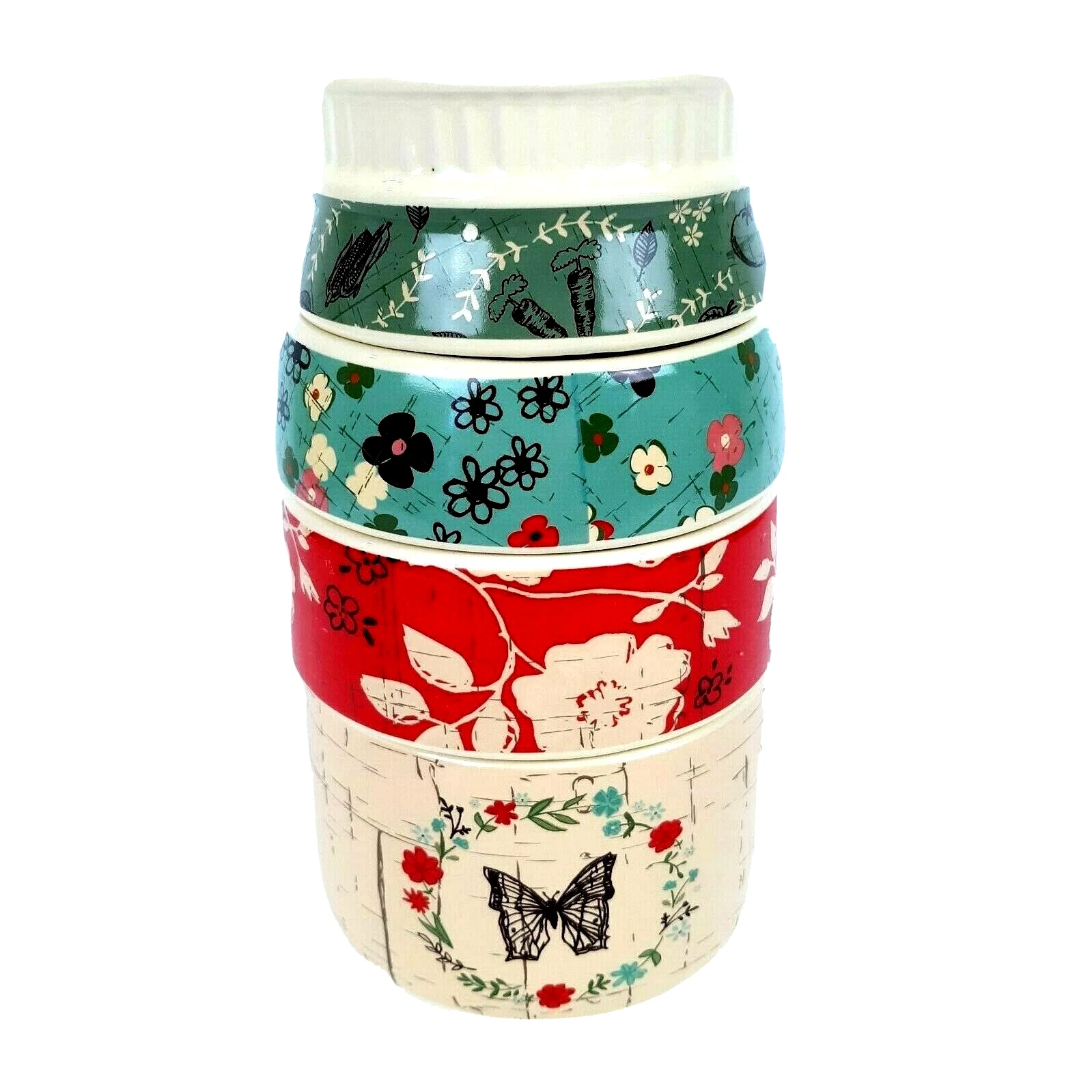 Pavilion Ceramic Stackable Measuring Cups Decorative Colorful Country Farmhouse
