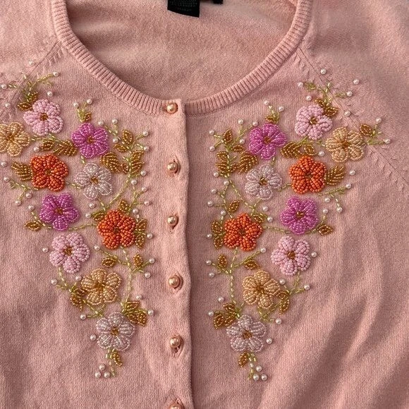 Cárdigan suéter vintage Express algodón cachemir con cuentas para mujer mediano años 90 Y2K Foto 3 de 4