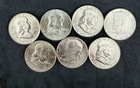Lot Of ( 7 ) BU Kennedy And  Franklin Half Dollars 90% Percent Silver.