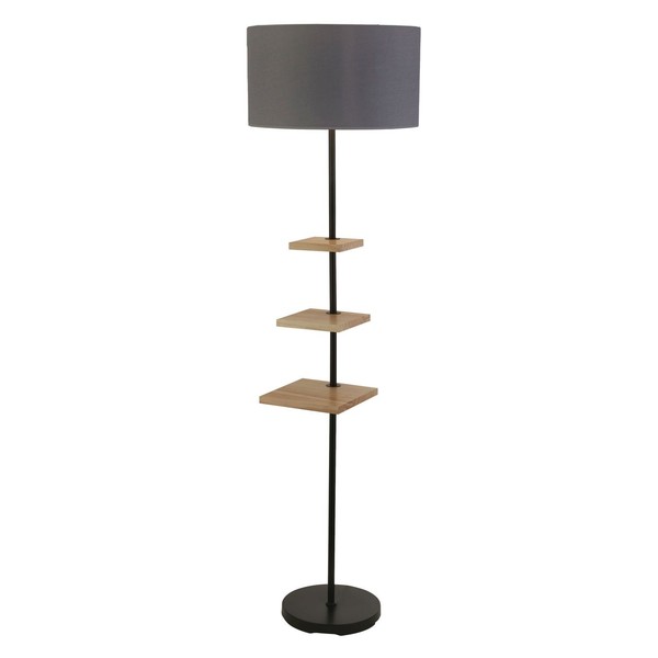 Stehlampe Stehleuchte Wohnzimmer Mit Ablage 163 Cm Holz Metall Stoff E27-image
