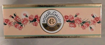 Roger and Gallet Paris  Carnation Perfumed Soap Set Sealed 3 X 3.5 Oz.