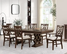 Cherry Finish 7pc Dining Set Extension Table and Chairs Matching Ornate Design