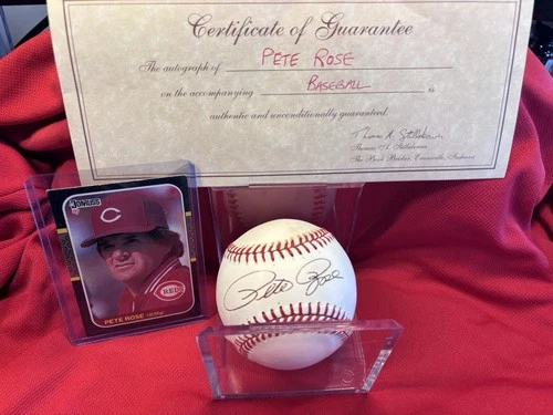 Pete Rose Autographed Signed Official Rawlings Baseball Vintage Card & COA REDS