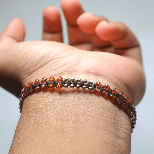 Bracciale Cristallo Micro Macramè Fatto a Mano Granato Hessonite Naturale Fuoco - Foto 7 di 10