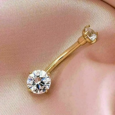 1.50Ct Round Cut Real Moissantie Belly Button Ring 14K Yellow Gold Plated