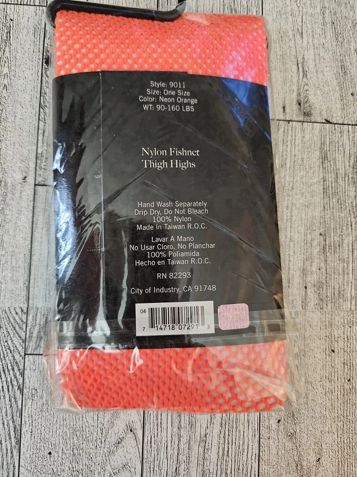 Medias hasta el muslo Leg Avenue Fishnet OSFM 90-160 lb, color, naranja neón Foto 2 de 4