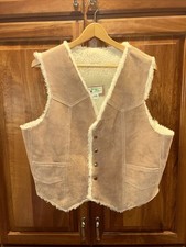 Vintage Western Vest Suede Leather Faux Shearling Lined Tan Brown Mens L Mexico