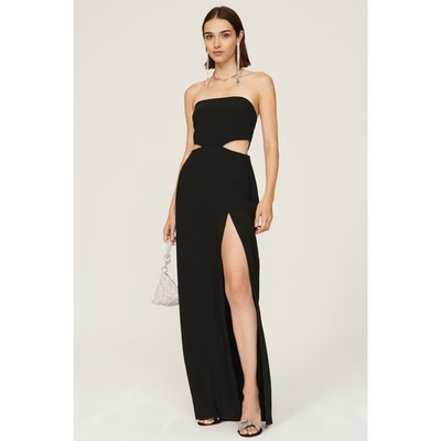 Amanda Uprichard Kleid Schwarz M (Sz) Trägerlos Cut-Out Schlitz Maxi Gown