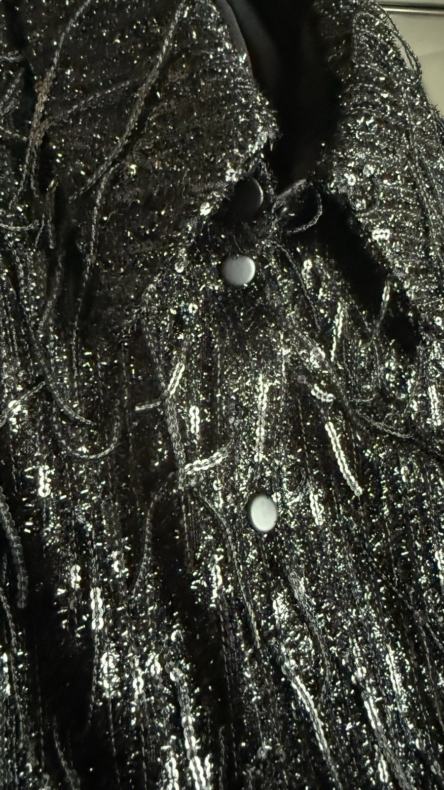 Zara  rare Black Sequin Fringe Midi Shirt Dress Limited Edition Trinny Size M image 10
