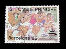 St Thomas and Prince Stamp Scott 880 Olympics 1992 Running 5d Used OG