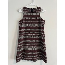 MNG Casual Chevron Shift Dress Womens Size 4 Burgundy Metallic Knit mango