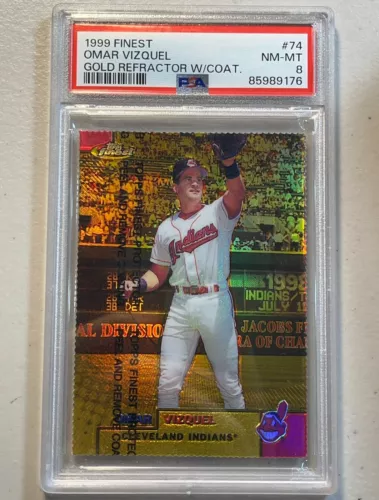 Omar Vizquel PSA 8 1999 Topps Finest Gold Refractor /100 with Coating #74 
