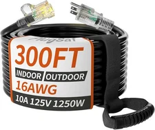 16/3 Gauge 300 ft Extension Cord Outdoor Black Waterproof, Cold Weatherproo