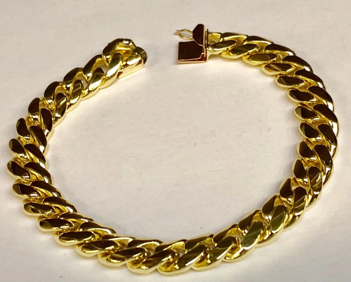 14K Solid Yellow Gold Handmade 10.75mm Curb Link Bracelet 9.5