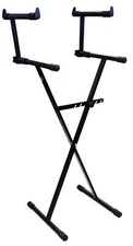 MR DJ 2 Tier Double X Keyboard Stand with Adjustable Height Portable Two-Tier