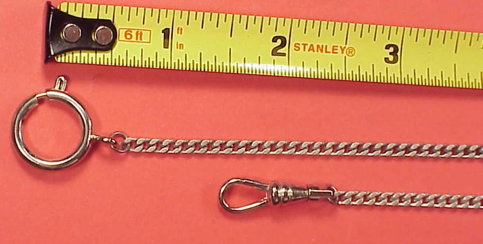 Vintage Antique Silver PLated Fine Curb Link Mans Pocket  Watch Chain 14  inch  - Image 4 of 4