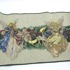 Tapestry Table Runner Christmas Angel Wreath 72" x 13" Green Tassels USA Kohls