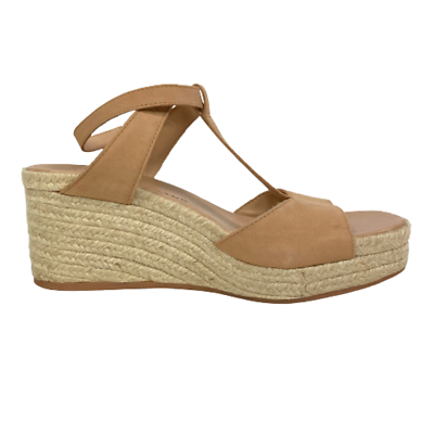Lucky Brand Valki Sandals Womens Sz 7 Beige Leather T-Strap Espadrille  Wedge | eBay