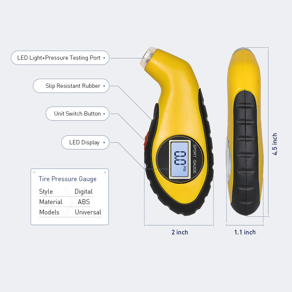 Digital Tire Pressure Gauge – LCD Display, 0-100 PSI, With LED Light & Air Release (Motor_shop2024)