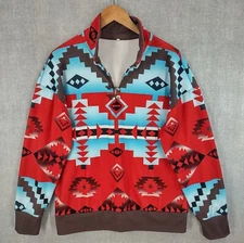 Western Wits Jacket Mens Large Red Canyon Pullover Tribal Aztec Flannel Pullover