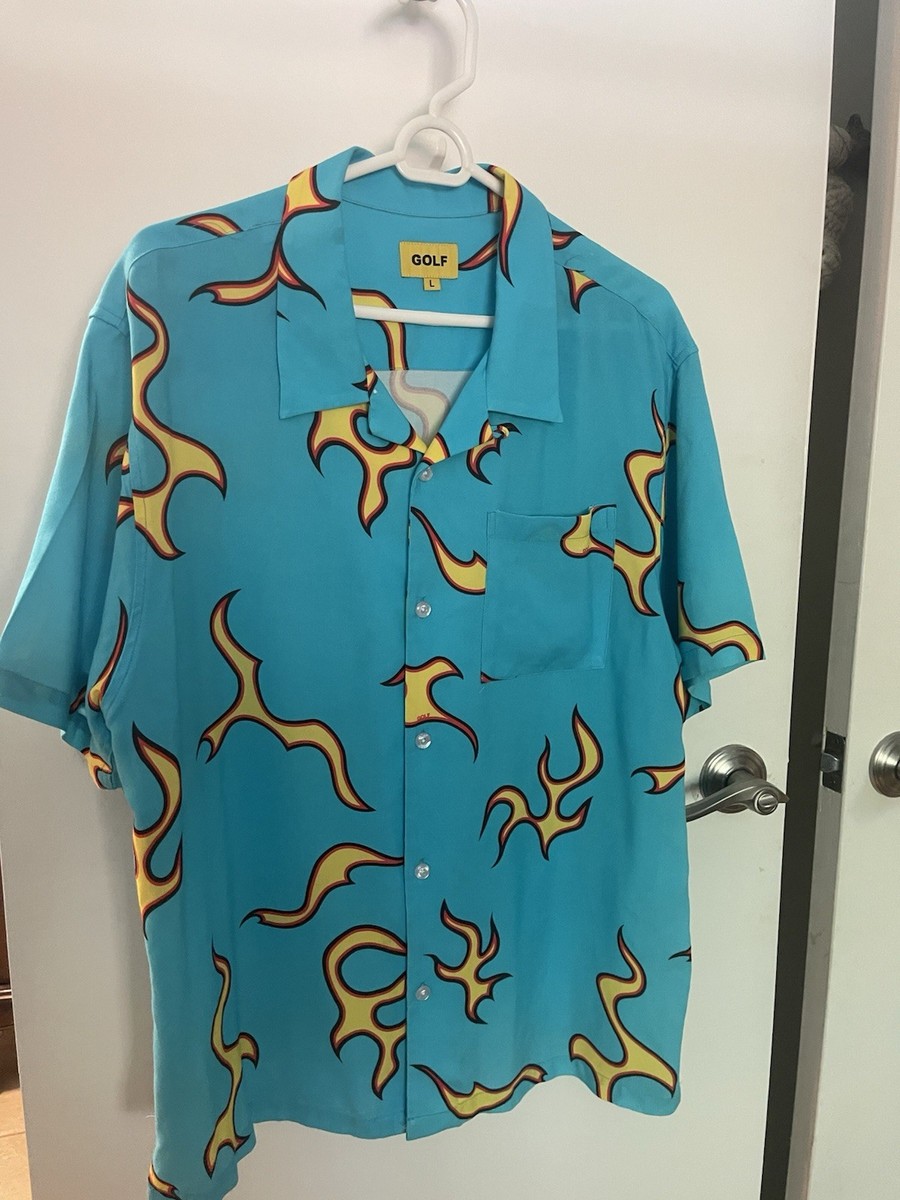 GOLF Wang Men's Flame Print Blue Button-Front Shirt and Pant Set