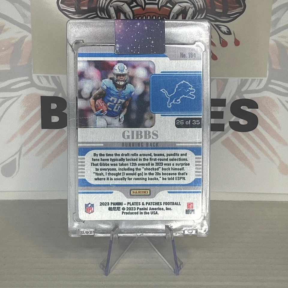 2023 Panini Plates And Patches Rookie Jahmyr Gibbs /35 Number Match - Image 2 of 4