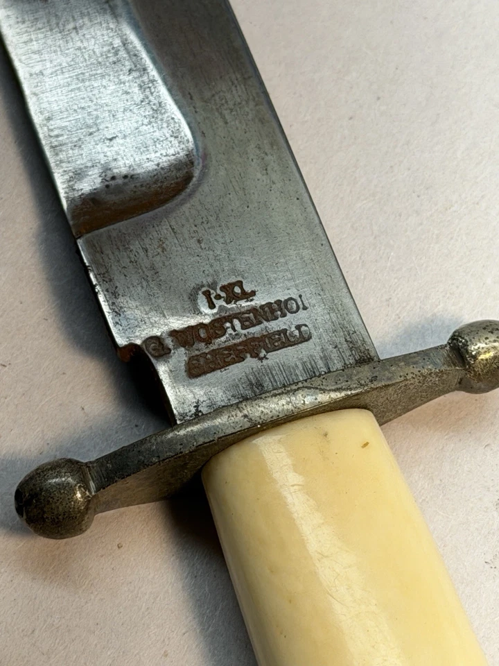 1800’s Sheffield Bowie-Style Hunting Knife with Carved Handle By G. Wostenholm - Image 3 of 4