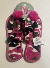 Fur Flops House Slippers Women s Large 9/10 Pink Black Camo NWT