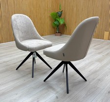 Image of Furniture Village 'Jose' Swivel Dining Chairs Pebble Solid Fabric - Set of 2