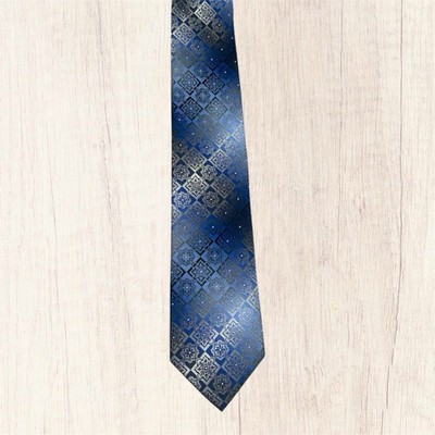 Vintage Van Heusen 100% Silk Tie Silver Blue Geometric Gradient Men s Necktie
