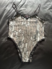 Vintage camo lingerie, Velcroing bottom bodysuit