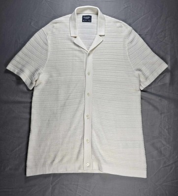 Abercrombie & Fitch Shirt Men's Large White Knit Button Down Front Short Sleeve